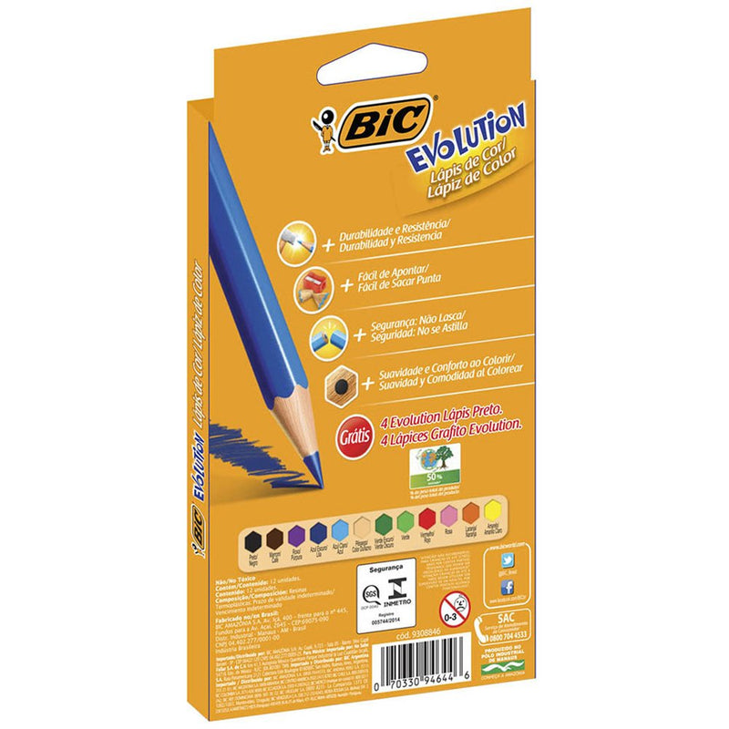 Caixa com 12 Lapis de Cor + 4 Lapis Para Escrever Sextavado Bic