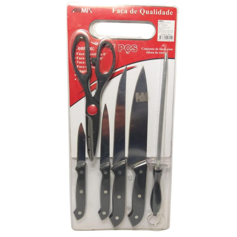 Conjunto de Facas Tábua de Cortar 7pçs Churrasco - Abbmix