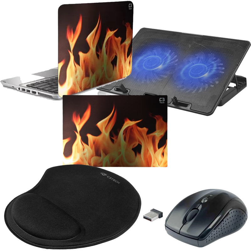 Kit Base Cooler Notebook + Skin 15,6" + Mouse S/Fio + Mouse Pad