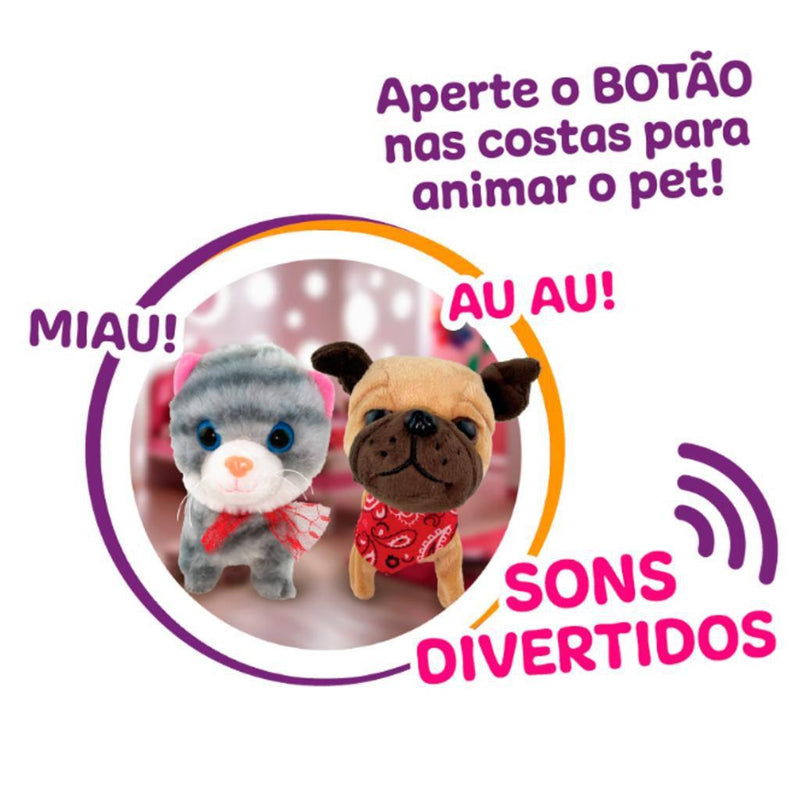 Pelúcia Cachorinho Cinza Playfull Pets Sons Divertidos - Toyng