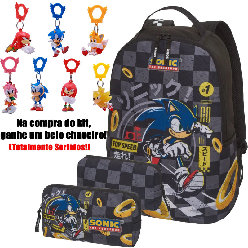 Kit Mochila Sonic + Estojo Ganhe Chaveiro - Dc Toys