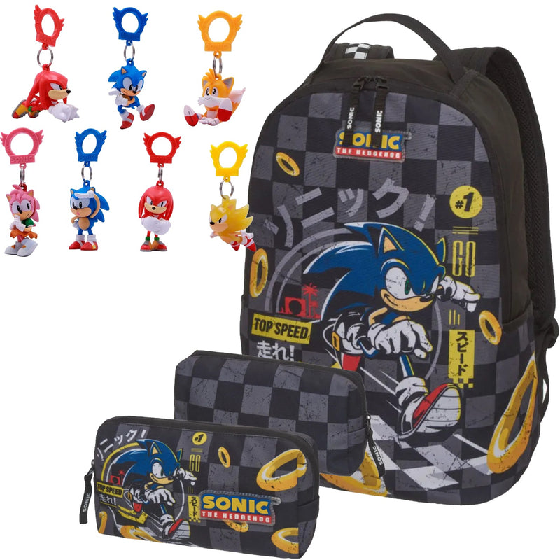 Kit Mochila Sonic + Estojo Ganhe Chaveiro - Dc Toys